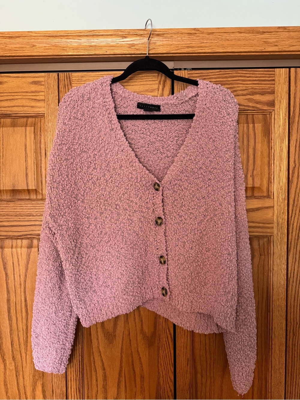 Sanctuary Dusty Pink Bouclé V-Neck Button Cardigan